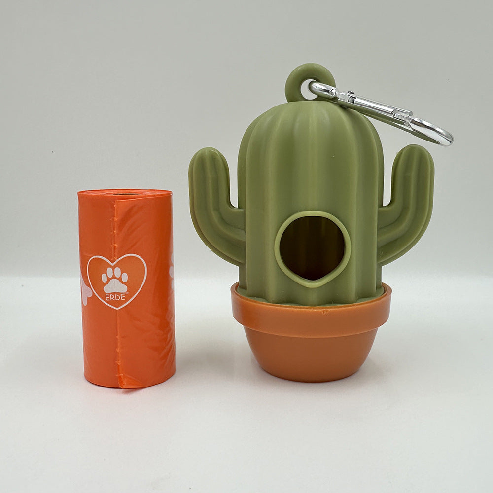 1 dispensador de bolsas para excrementos de mascotas con forma de cactus, soporte para bolsas de basura de plástico, estuche de transporte, dispensador de bolsas de eliminación