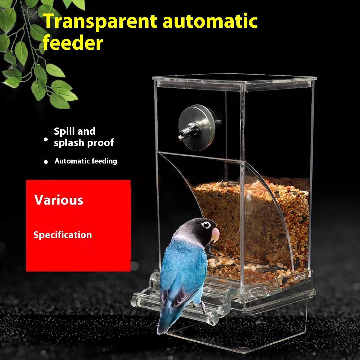 Contenedor de comida para pájaros enchufable automático transparente