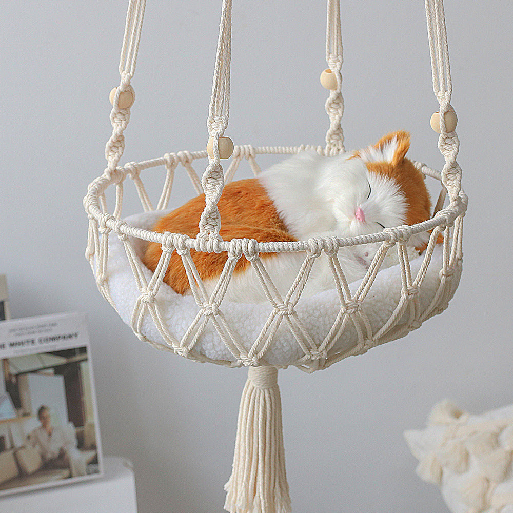 Woven Creative Cotton Rope Net Pocket Hanging Cat Litter Basket