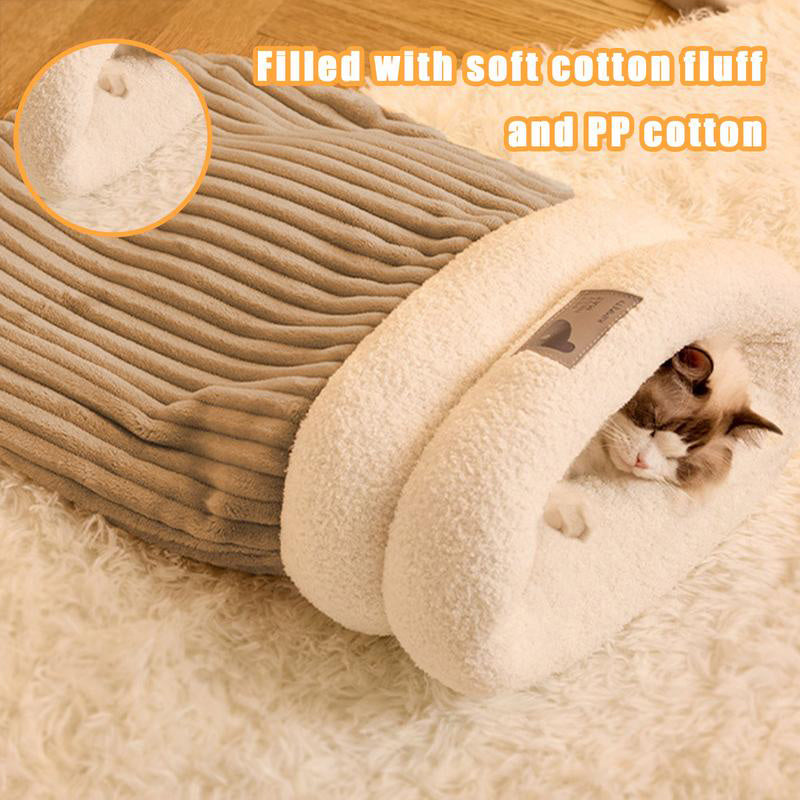 Sac de couchage pour animaux de compagnie Hiver chaud doux en peluche semi-fermé nid de chat sac de couchage maison chat et chien confortable lit accessoires