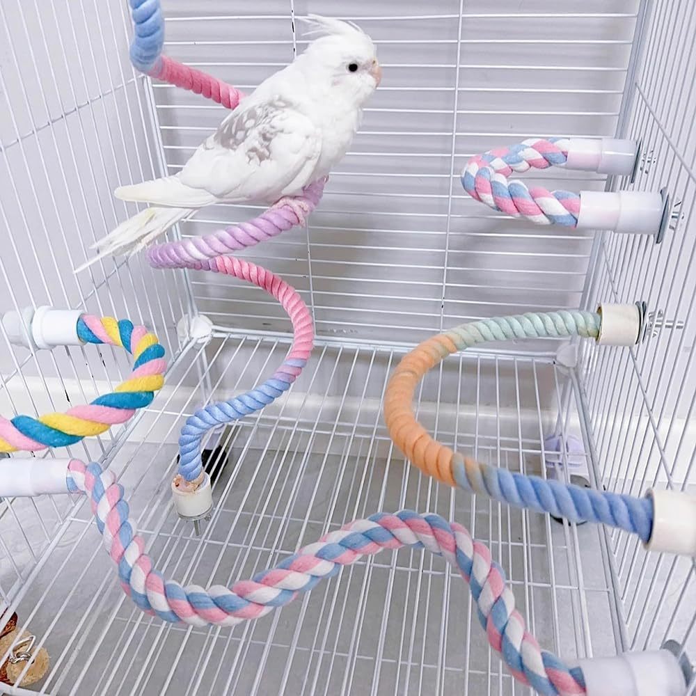 Gradient Colorful Bird Rope Perch Stand For Bird Cages Bendable Climbing Rope Cage Accessory Toy For Cockatiel Parakeet Sugar Glider