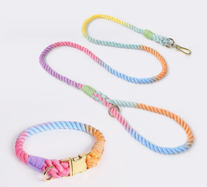 Weaving Gradient Colored Cotton Rope Pet Collar