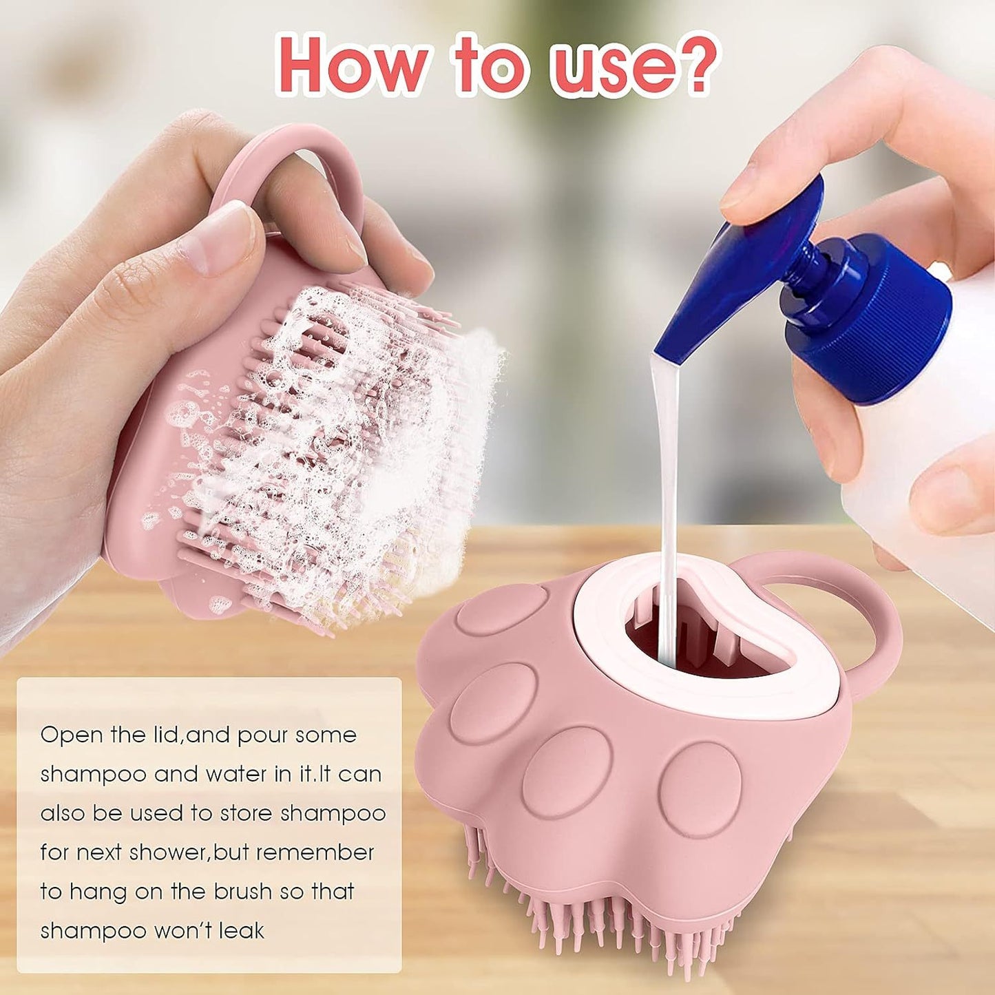 Soft Silicone Pet Grooming Brush For Dogs And Cats - Hair Fur Cleaning And Massage Tool With Shampoo Dispenser