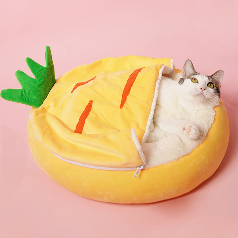 Cat Nest Semi Enclosed Sleeping Bag Winter Warm Cat Bed Cat Mat Removable Deep Sleep Carrot Pet Nest