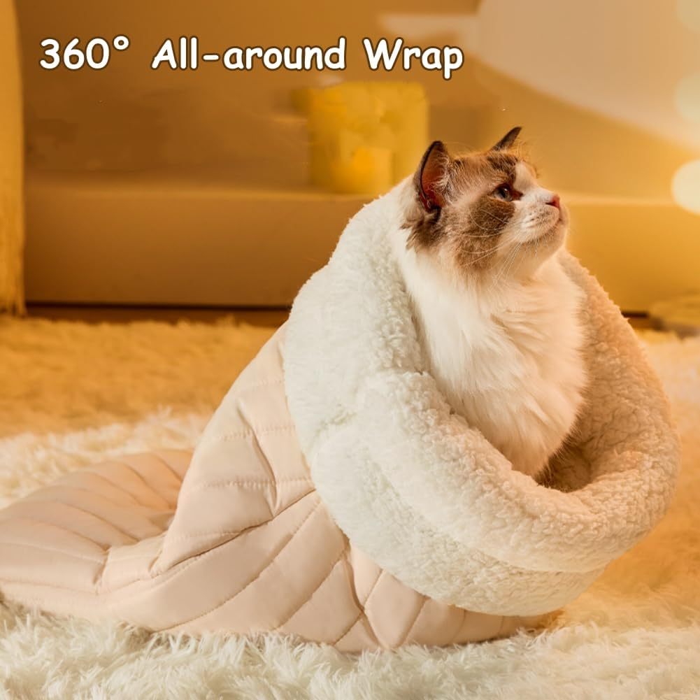 Cat Sleeping Bag For Indoor Cats Cozy Winter Cat Sleeping Bag Soft Plush Cat Sack Self Warm Cat Bed Cave Fluffy Cat Tunnel Cat Hideaway Calming Sleeping Bag Bed For Cats Kittens