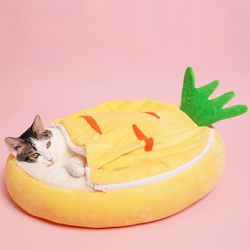 Cat Nest Semi Enclosed Sleeping Bag Winter Warm Cat Bed Cat Mat Removable Deep Sleep Carrot Pet Nest