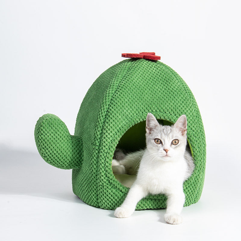 Cama para gatos con forma de cactus, cálida y cerrada, nido para perros y gatitos, cómoda alfombra para dormir profundamente, tienda de campaña para mascotas, cueva acogedora, suministros para mascotas de interior 