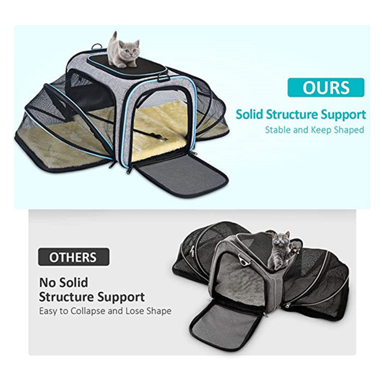 Transportín para gatos, mascotas, aprobado por aerolínea, extensible, plegable, suave, para perros, puertas abiertas, cintas reflectantes, bolsa de viaje para gatos