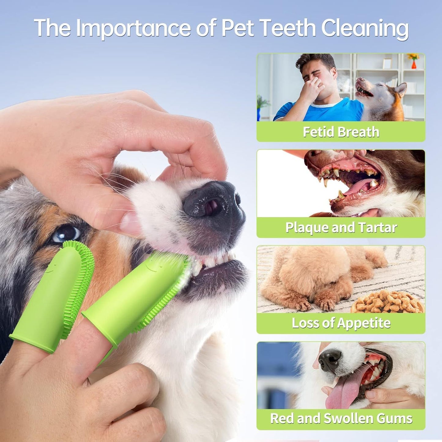 Cepillo de dientes para perros Kit de cepillo de dientes para dedos 135 cerdas envolventes para una fácil limpieza de los dientes Cepillo de dientes de doble dedo Cuidado dental para cachorros, gatos y mascotas pequeñas