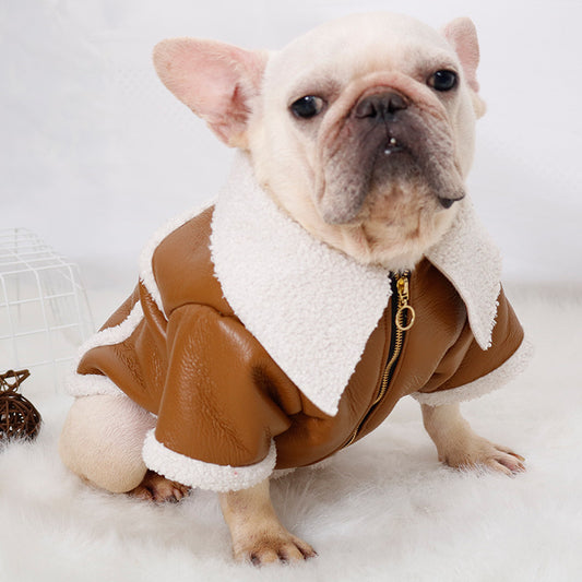 Vêtements d'hiver en peluche avec fermeture éclair, vêtements chauds en cuir PU pour chiens