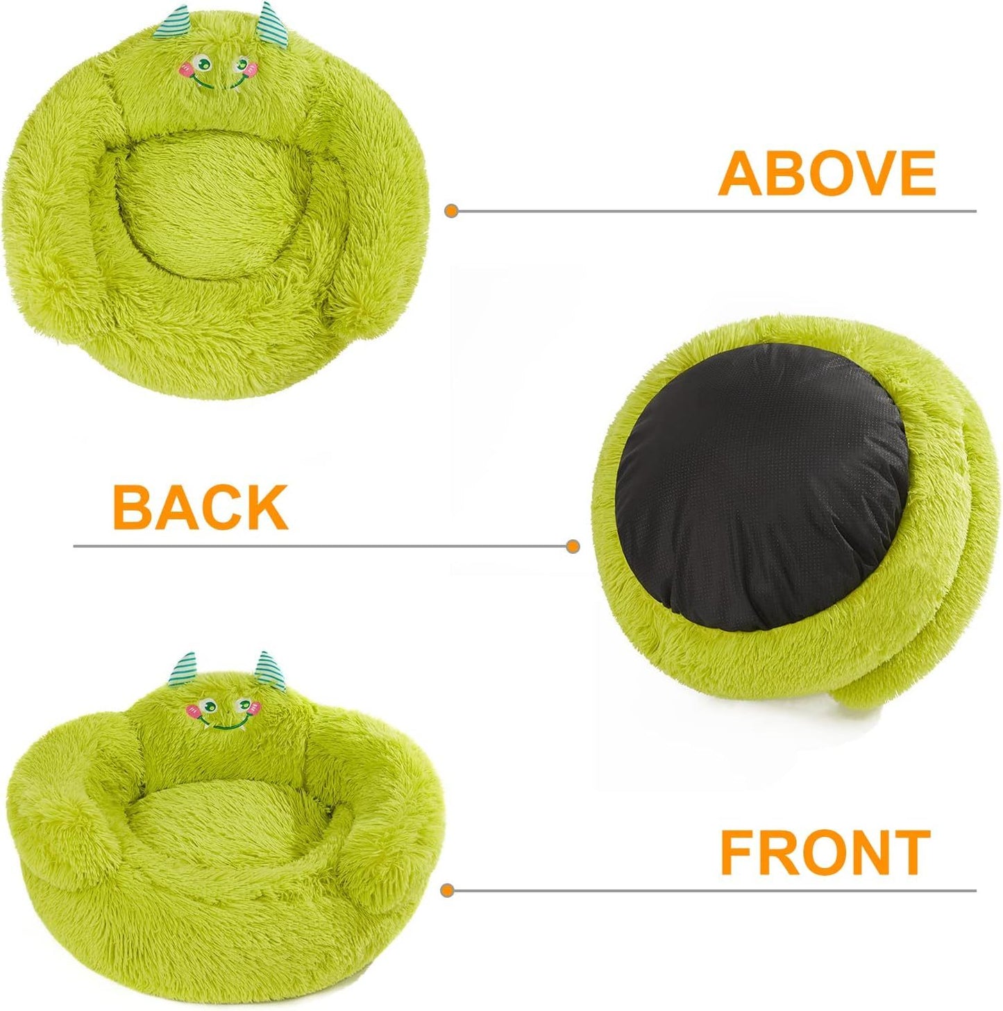 Bonita cama relajante para perros y gatos, para interiores, con cojín alto, tipo donut, cómoda y afelpada, ideal para perros y gatos pequeños, con dibujos animados, suave, color verde