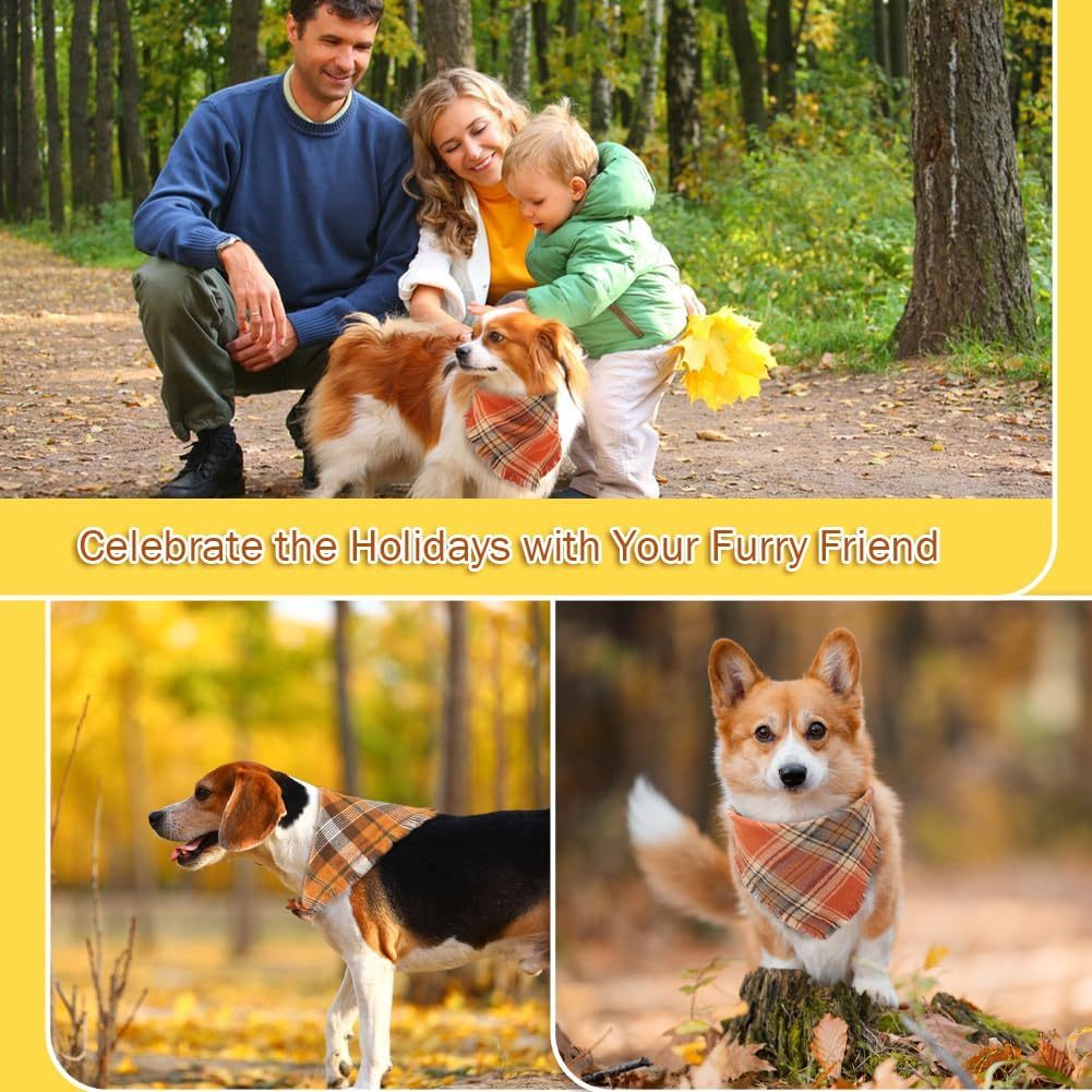 Bandana vivifiant pour chien d'automne avec bords à pompons, accessoires classiques pour vêtements de chien à carreaux triangulaires, écharpe pour chien Unny, costume pour accessoire photo de Thanksgiving et décoration de fête