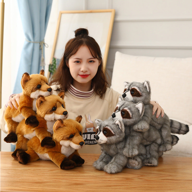 Simulación lindo peluche mapache zorro muñeca juguetes animales favoritos de los niños