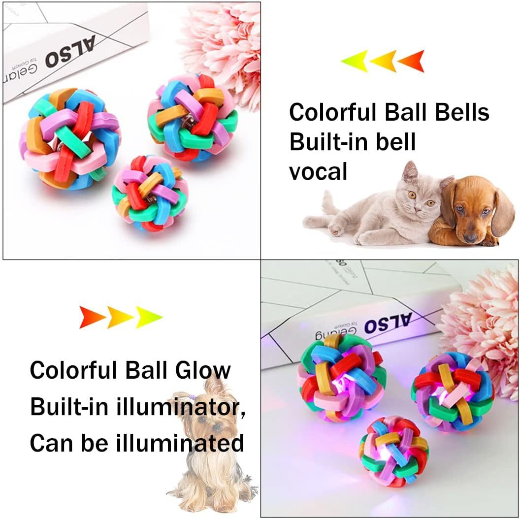 Pelotas para perros iluminadas, campanas con sonidos, pelota para perros, juguetes para masticar para perros intermitentes, pelotas de juego interactivas para saltar, pelota colorida para perros para gatos, perros pequeños, medianos y grandes