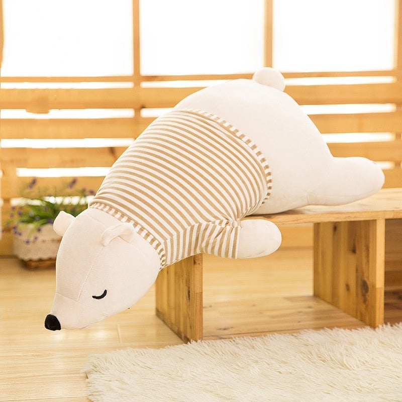 Oreiller long en coton pour enfants, jouet en peluche ours polaire