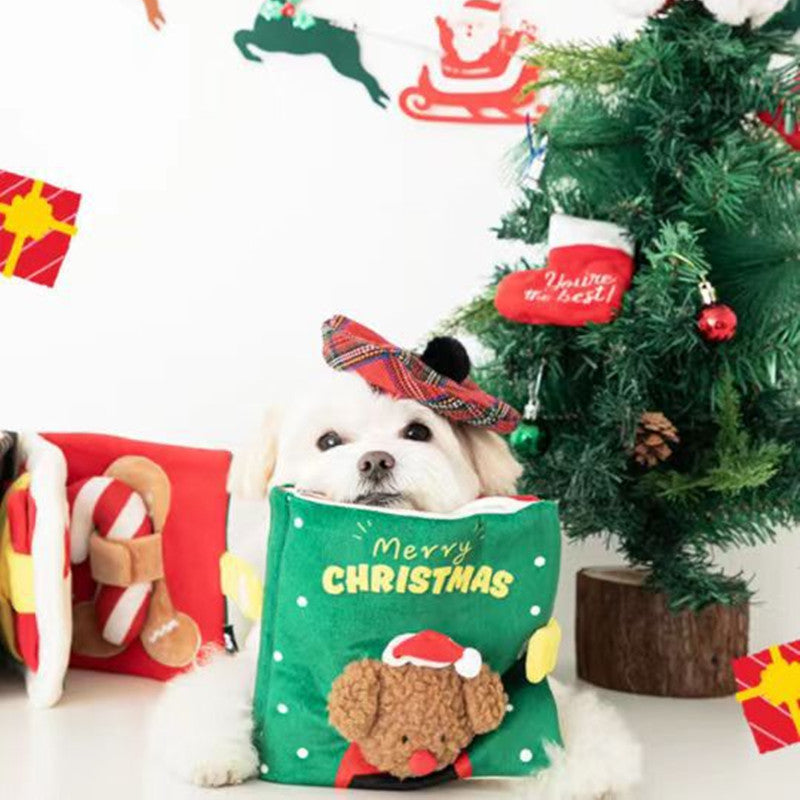 Navidad Lindo Perro de Tela Ocultar Libro de Comida Juguetes para Mascotas