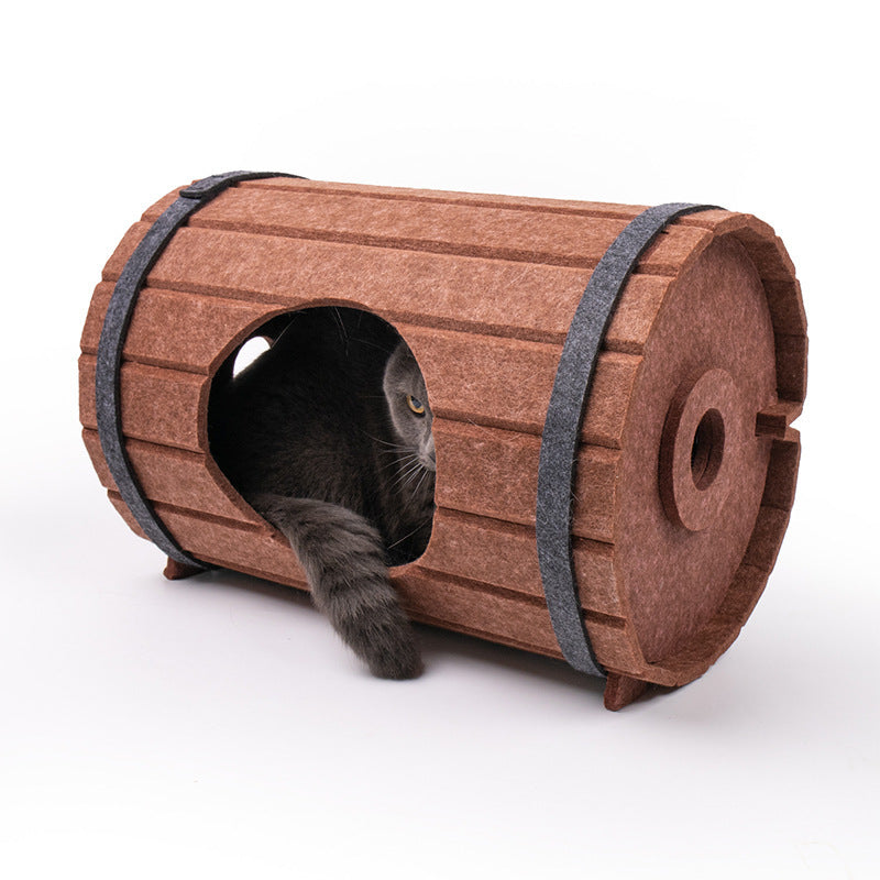 Assembled Wine Barrel Pet Bed Felt Board Cat Nest