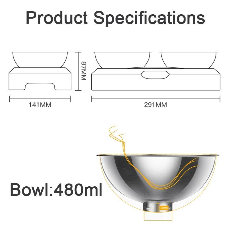 Cuenco de acero inoxidable para gatos, fácil de limpiar, cuencos para comida y agua para perros con soporte, cuenco doble de metal para gatos y perros, comedero individual para mascotas