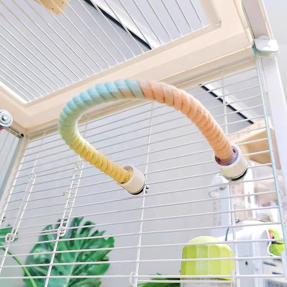 Gradient Colorful Bird Rope Perch Stand For Bird Cages Bendable Climbing Rope Cage Accessory Toy For Cockatiel Parakeet Sugar Glider