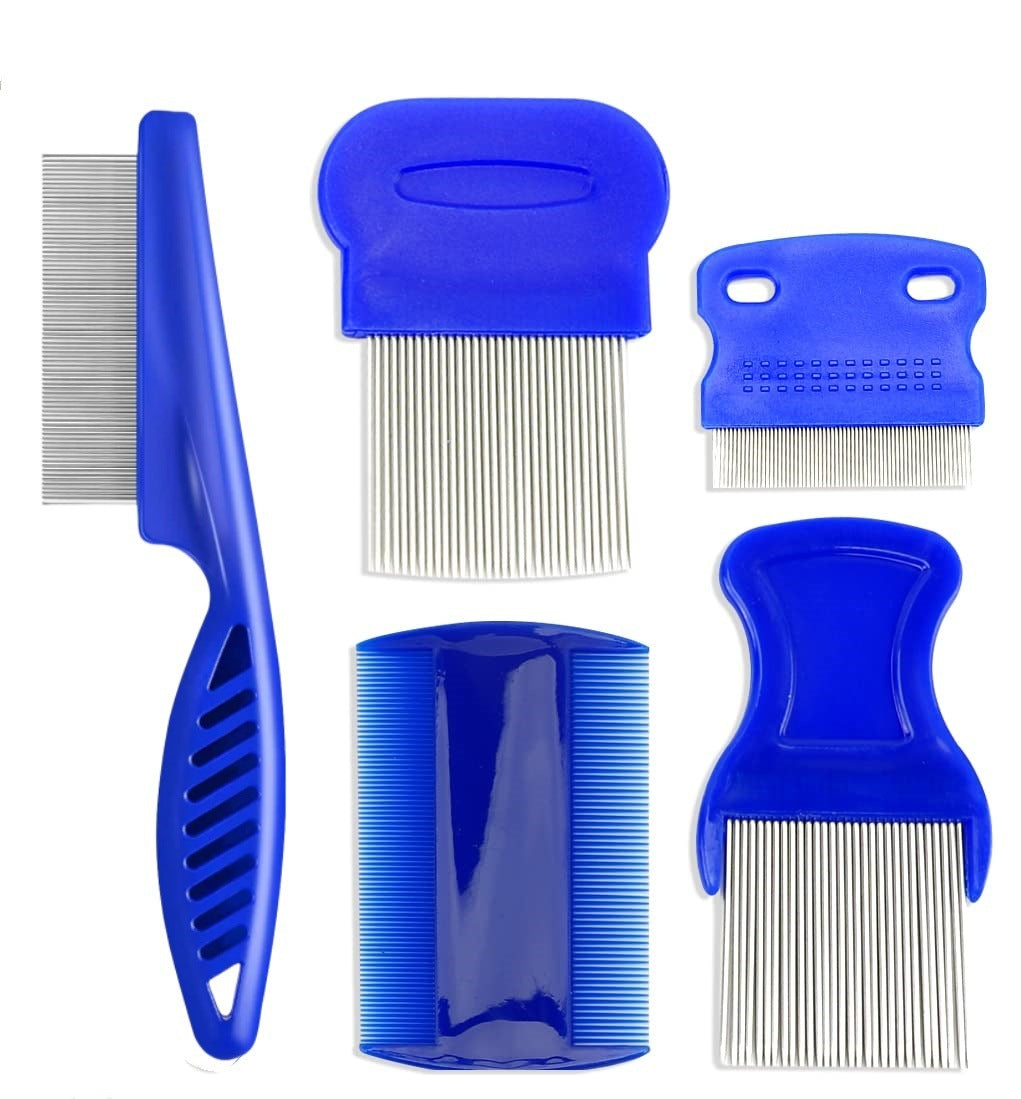 Stainless Steel Dense Gear Blue Pet Flea Comb 4-piece Set