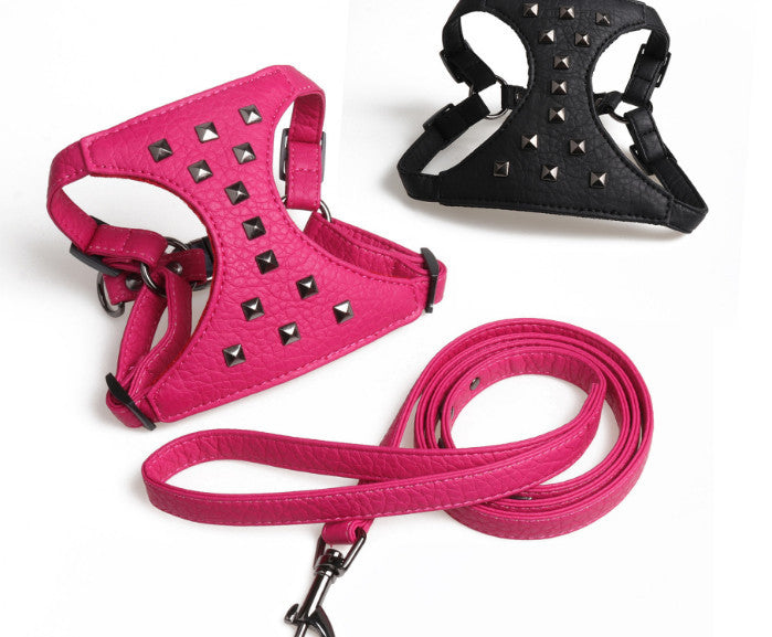 Adjustable Dog Camisole Stylish Studded Leather Leash