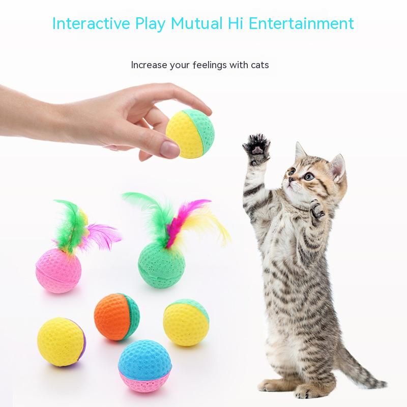 Jouet pour chat de compagnie, balle en Latex, couleur, bande en mousse, plume, Interaction