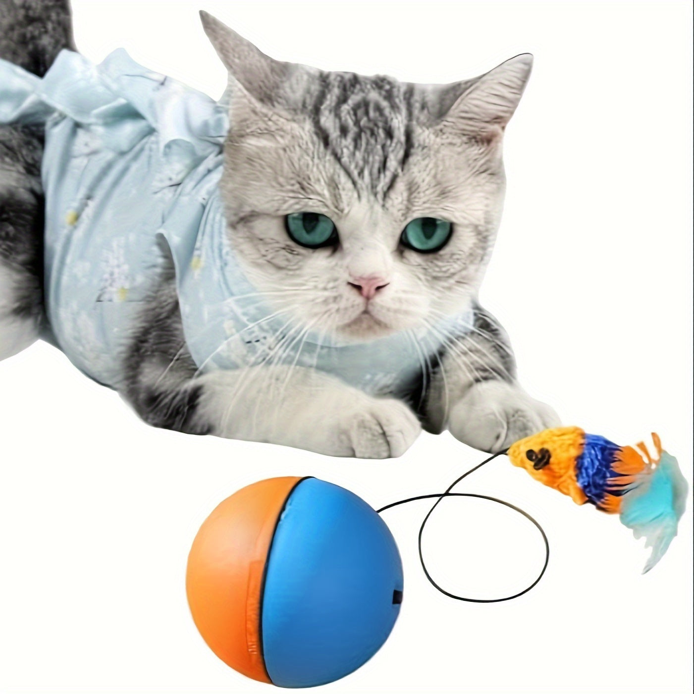 Pelota de juguete interactiva para gatos, ratón de peluche, color azul y naranja