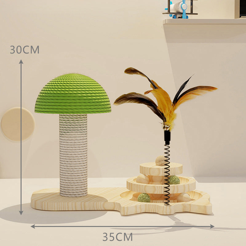 Cat Toys Scratching Post Mushroom Sisal Rope Scratcher Tree Tower Wood Turntable Ball Kitten Climbing Frame  Supplies