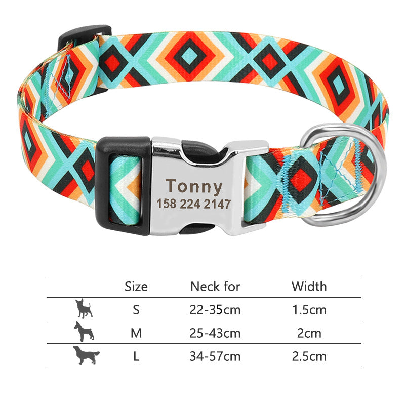 Collar de perro de nailon ajustable, identificación personalizada para perros y gatos