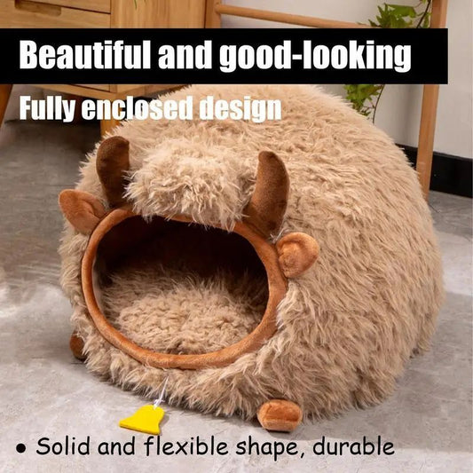 Cat Cave Yak Shaped Warm Pet Bed Cat Caves Indoor Cat Nest Semi-Enclosed Dog Tent Bed With Cover For Indoor And Outdoor Play