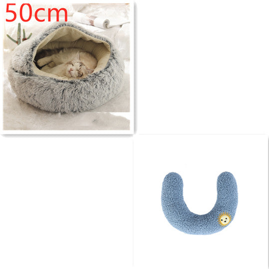 Lit d'hiver 2 en 1 pour chien et chat, lit rond en peluche chaud, maison douce et longue en peluche pour animaux de compagnie