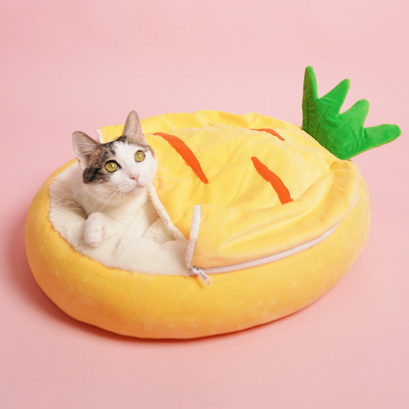 Cat Nest Semi Enclosed Sleeping Bag Winter Warm Cat Bed Cat Mat Removable Deep Sleep Carrot Pet Nest