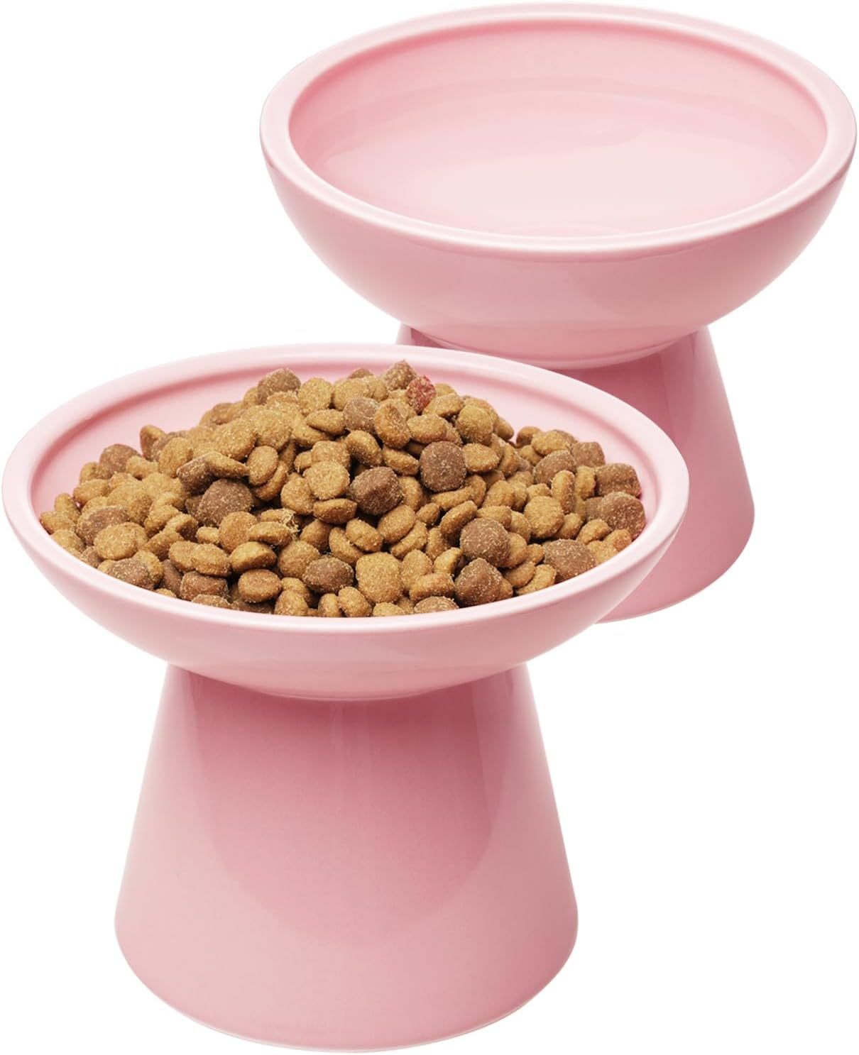 Cuenco de comida para gatos elevado extra ancho Cuencos de cerámica para comida y agua para gatos Plato de comida para gatos ancho y poco profundo Antifatiga para bigotes Sin plomo y cadmio Gran altura para gatos