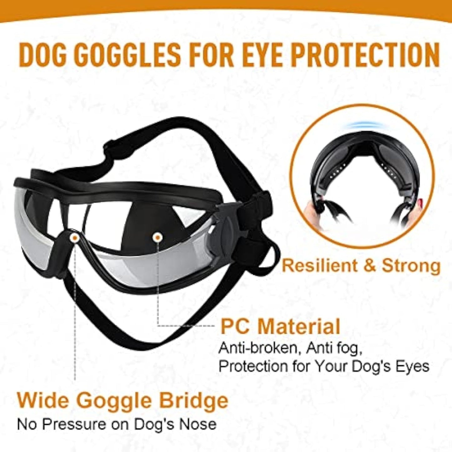 Elegantes gafas de sol para perros a prueba de viento, hermosas gafas para mascotas para razas grandes y medianas con protección solar, antivaho y correa ajustable para conducir, nadar, surfear 