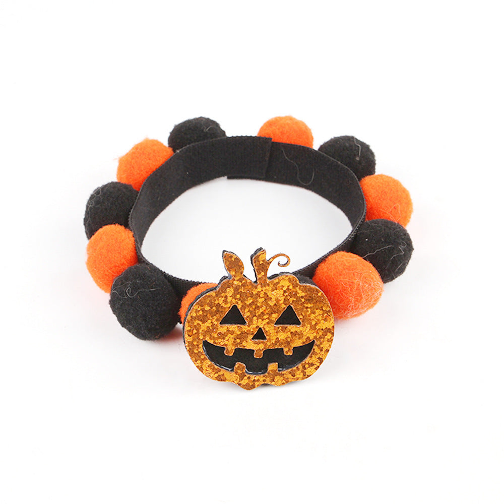 Collar con bola de pelo para mascotas de Halloween, accesorios de calabaza