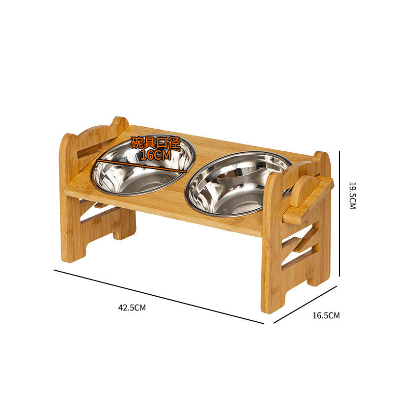 Pet Cat Food Double Bowl Bracket Stainless Steel Dining Trolley