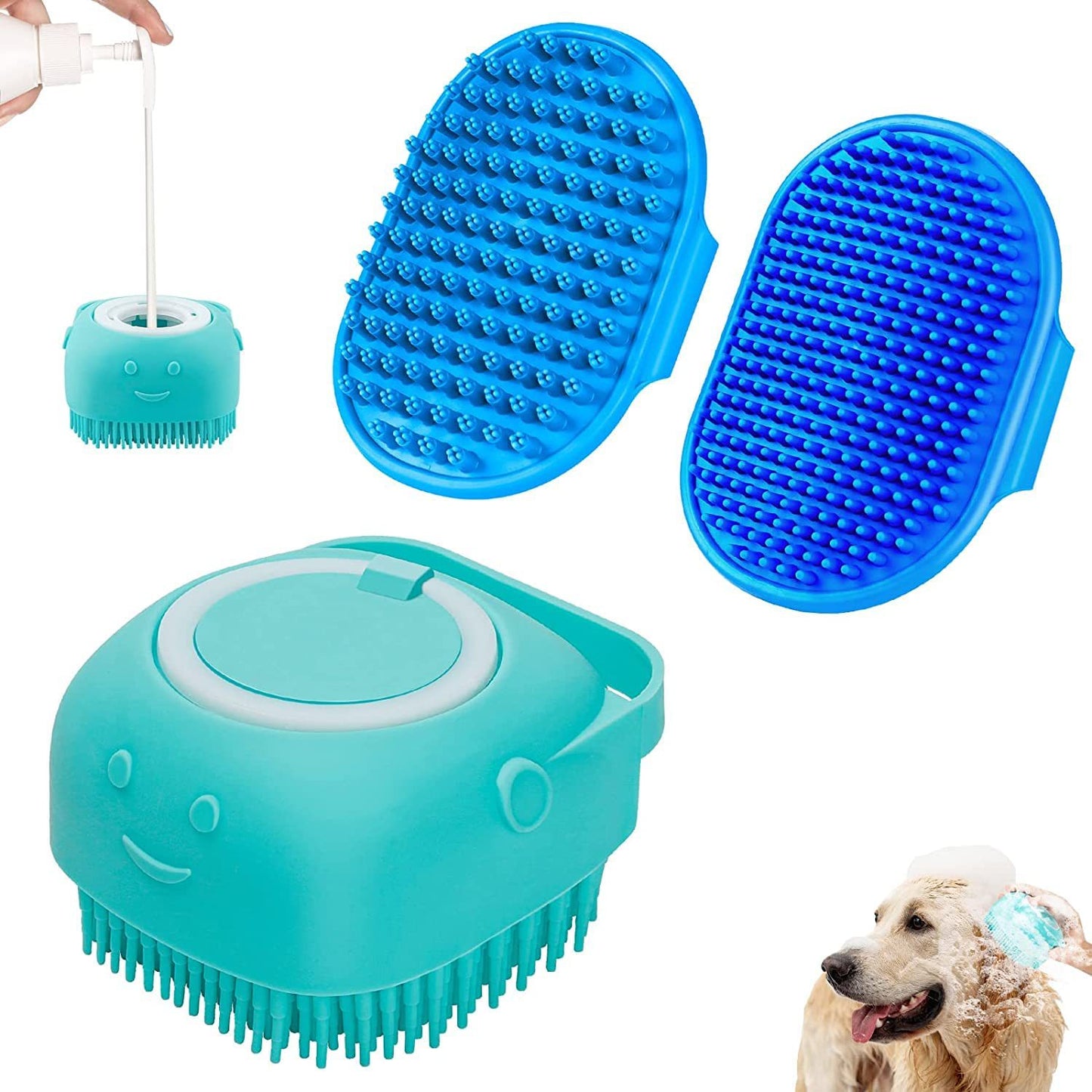 Juego de 3 piezas de cepillo de baño para perros, cepillo de champú, cepillo de masaje con ajustable