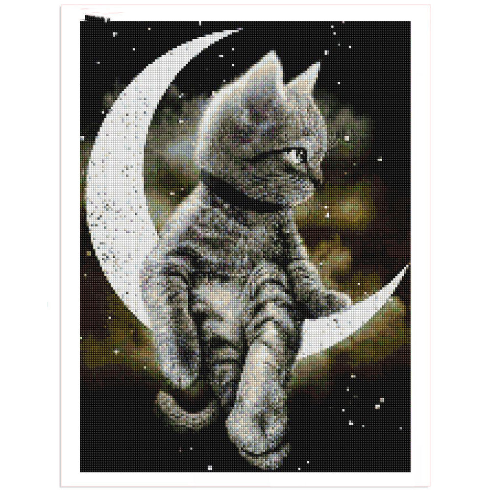 YI Bright-pintura de diamante 5D artesanal, mosaico de diamantes de gato, Luna, bordado de diamantes de imitación redondos y cuadrados, animales, decoración del hogar