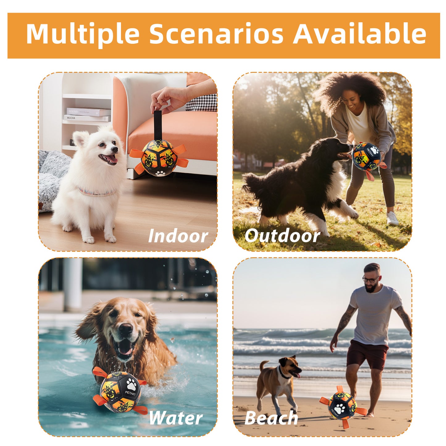 Juguetes interactivos para perros, balón de fútbol para perros con correas, fútbol para perros, pelotas para perros de tamaño pequeño, juguete acuático para interiores y exteriores, regalo para perros