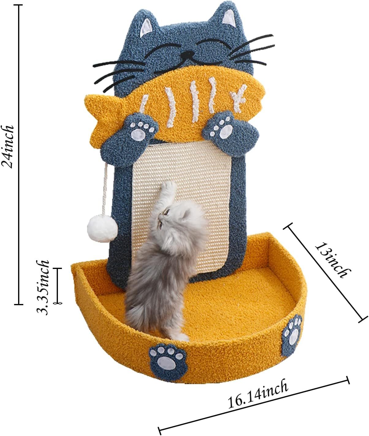 Poteaux à gratter en sisal avec boule suspendue, planche à gratter pour chat avec lit pour chat, griffoir en forme de poisson pour chat mangeant un chat pour chaton d'intérieur