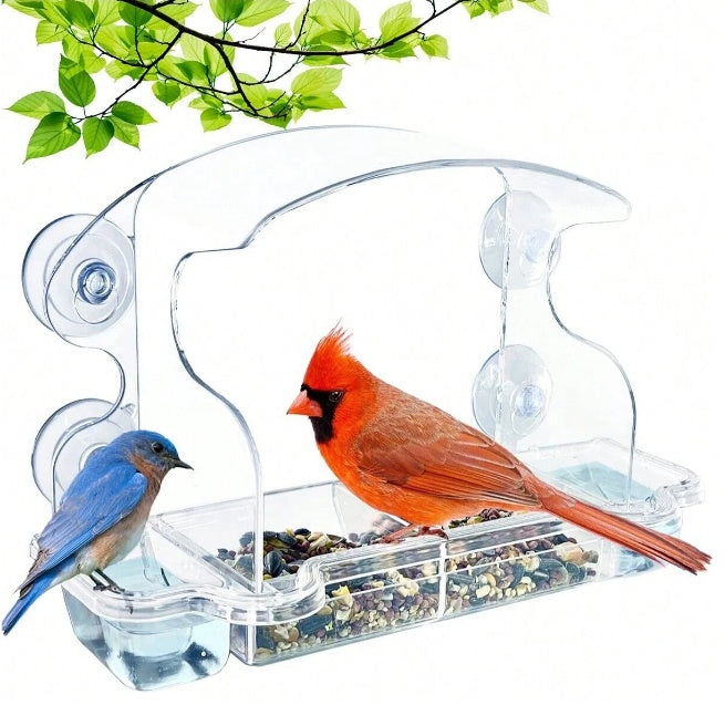 1pc Clear Window Bird Feeder With Strong Suction Cups Unobstructed View With Water, Transparent Bird Feeders Window Mount Acrylic Bird House For Viewing