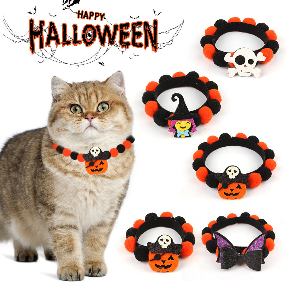 Collar con bola de pelo para mascotas de Halloween, accesorios de calabaza