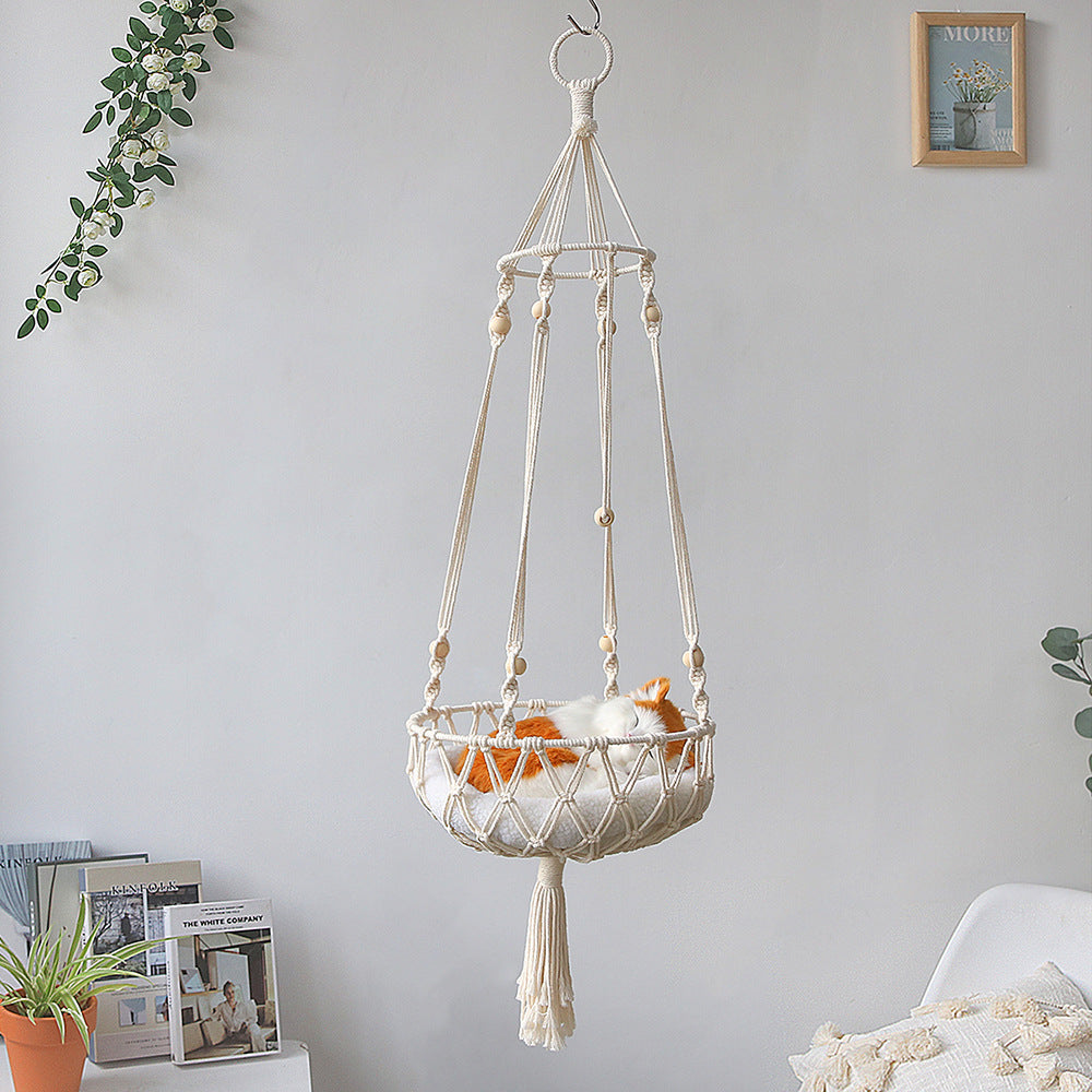 Woven Creative Cotton Rope Net Pocket Hanging Cat Litter Basket