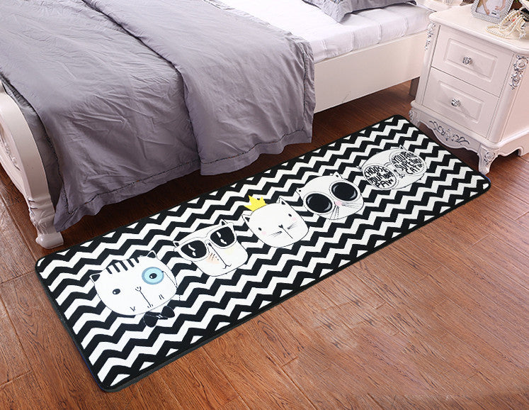 Cute Cat Kitchen Rectangular Rug Anti-slip Bedroom Bedside Bed Front Mat Pattern Ultra-thin