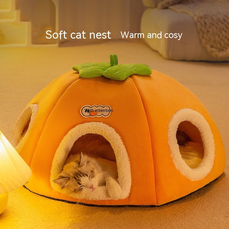 Winter Warm Thickened Persimmon Large Space Capacity Semi-enclosed Cat Nest