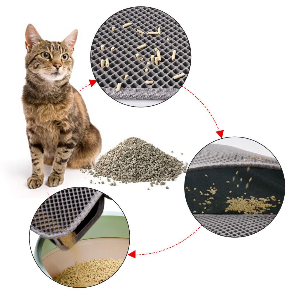 Alfombrilla para arena para gatos Kitty, diseño de panal de abeja, doble capa, impermeable, almohadilla para arena para gatos de EVA de doble capa, impermeable, antideslizante, filtro de lavabo de arena, colchón lavable para perros y gatitos