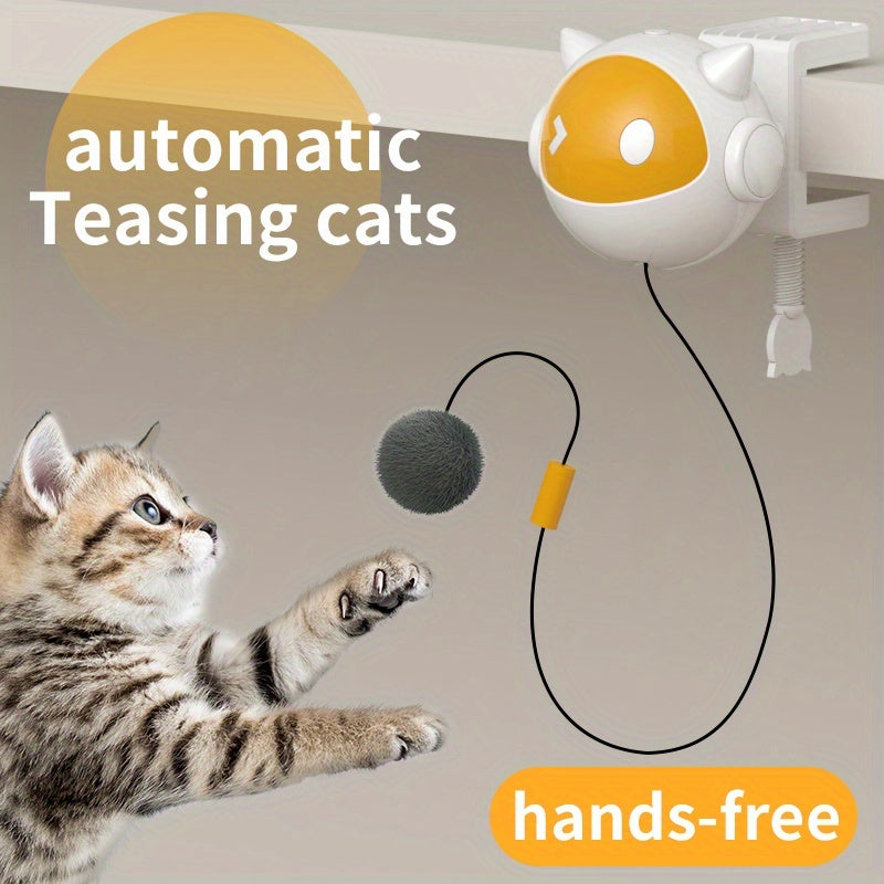 An Interactive Cat Toy That Automatically Moves The Ball Up And Down Without A Hand With Clips To Stimulate The Cat's Hunting Instinct Powered By Non Rechargeable AAA Batteries Durable Plastic Mat No