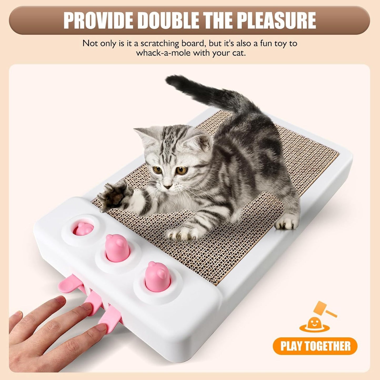 Rascador de gato interactivo Whack A Mole, rascador de cartón para gatos, tablero para rascar, almohadilla para rascar para gatos de interior, juguetes de enriquecimiento para gatos