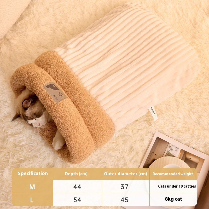 Sac de couchage pour animaux de compagnie Hiver chaud doux en peluche semi-fermé nid de chat sac de couchage maison chat et chien confortable lit accessoires