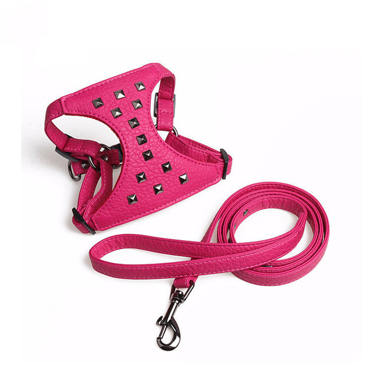 Adjustable Dog Camisole Stylish Studded Leather Leash